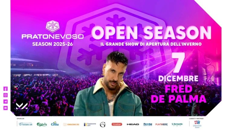 Grafica originale Fred De Palma live, Open Season del 7 dicembre 2025