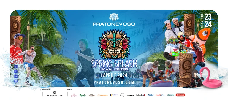 Grafica originale Spring Splash Hawaii Edition del 1 aprile 2024, con sponsor e loghi dell’evento